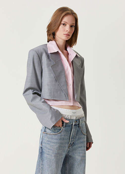 Alexander Wang Grey Crop Wool Coat